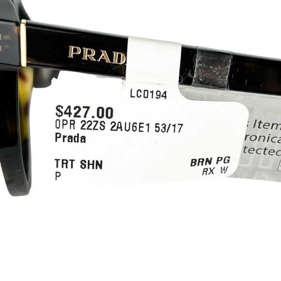 Prada NEW Square Tortoise Sunglasses PR 22ZS Polarized Brown Gradient Gold Logo - Picture 6 of 10